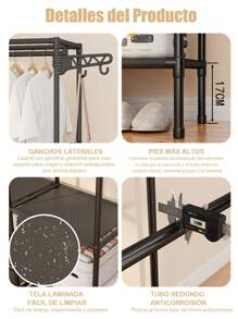 Closet Organizador De Ropa Closet Ropero Muebles Para Ropa Perchero metálico multifuncional, perchero de pie de 3 columnas para almacenamiento de ropa, perchero metálico de gran capacidad decoraciones - Negro - Ver 9