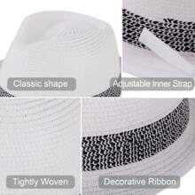 Fedora Hats For Women Mens Fedoras Women's Sun Hats Womens Beach Hat Straw Fedora Hats For Men Sun Protection Mens Hats Fedora - White - View 3