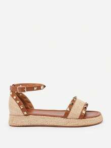 Where’s That From AVIVA STUDDED GLADIATOR BRAIDED STRAP ESPADRILLE FLATFORM - Tan PU - View 2