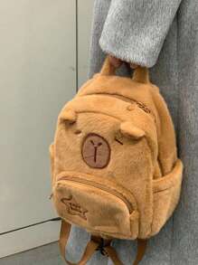 Mochila de peluche con estampado de capibara y delfín - Mochila de estilo de moda casual y con inspiración de dibujos animados, perfecta para salir, la universidad, viajar y uso diario