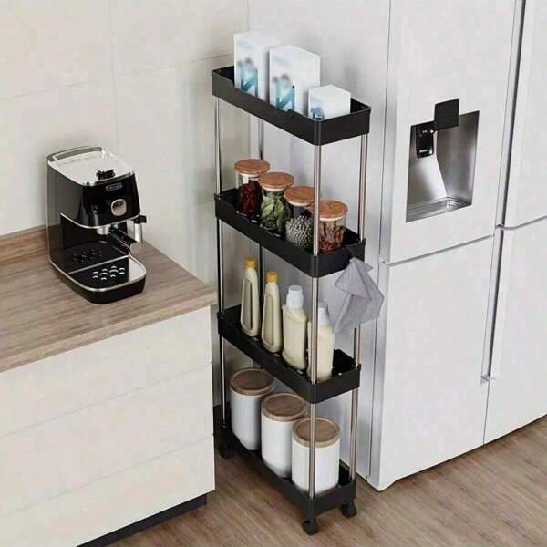 Multi-Tier Rolling Storage Rack, Bathroom Storage Mobile Rack, Multi-Function Push Cart, Laundry Room And Other Narrow Space Garage Storage Tower Rack