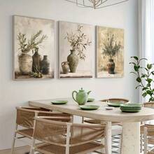 3pcs Modern Retro Olive Branch Canvas Wall Art Set - Framed, Wrapped Cloth Paintings For Living Room Decor 16*24inch*3