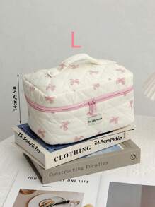 L/M/S Pink Bow Floral Print Makeup Bag Set, Cosmetic Pouch, Toiletry Travel Organizer Bag For Women And Girls