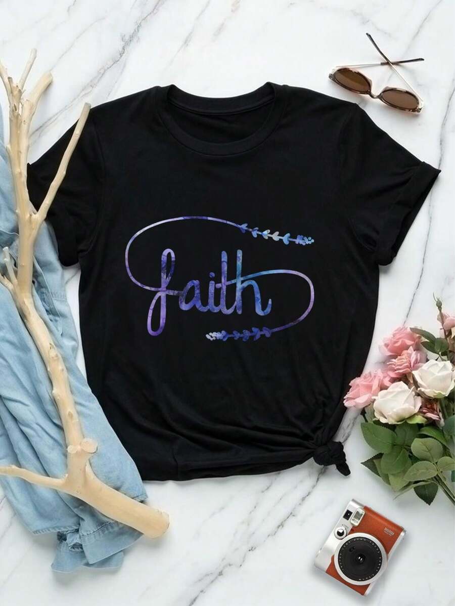 Lovers' Faith T-Shirts Bible Verse Christian Art Design Christian Quotes for Ladies - Negro - Ver 1