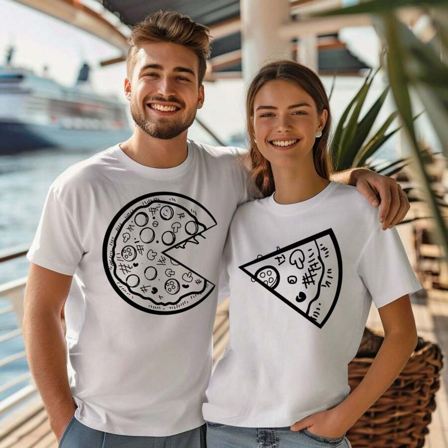 1pc Cartoon Pizza Print Short Sleeve Tee - PIZZA - View 1