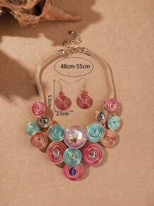 手工制作夸张多层波西米亚风欧美中东韩版晚宴假日铝线树脂亚克力女士项链耳环 - 彩色 - 查看 4