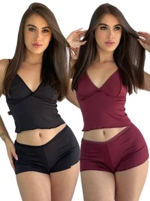 Charme Dela's Kit 2 Baby Doll Microfiber Night Top Comfort Set - 酒紅色 - 查看 1
