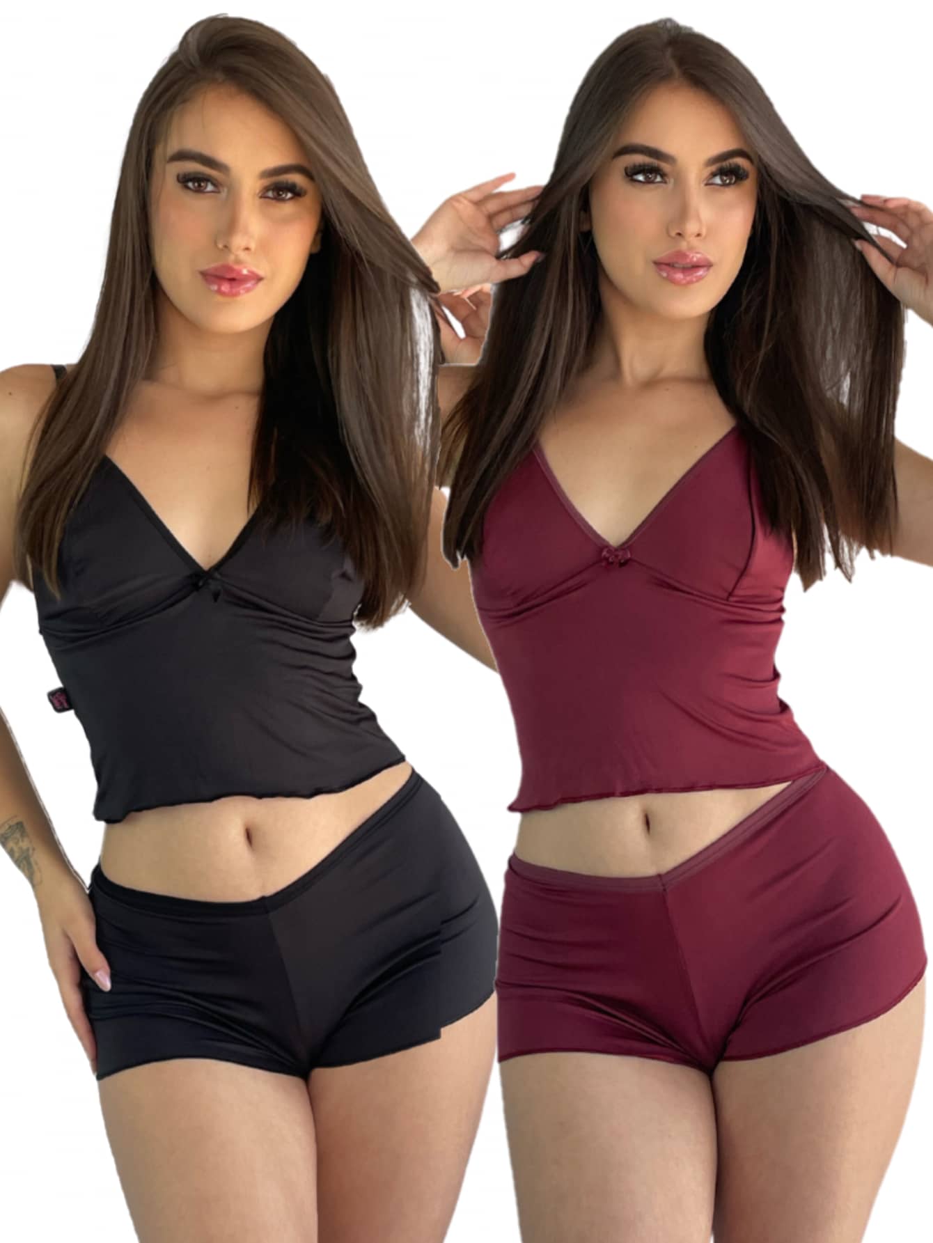 Charme Dela's Kit 2 Baby Doll Microfiber Night Top Comfort Set - 酒紅色 - 查看 1