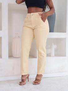 Traditional Women's Jeans With Iron Button - Yellow - View 1
