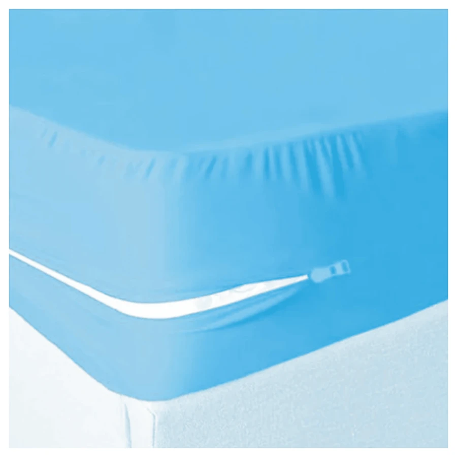 Cubre Colchón Protector Completo tamaño Individual Funda Con Cierre - Celeste - Ver 1