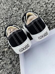 OPOEE White Canvas Shoes, Mid-Top Sneakers, Children's Canvas Shoes, Spring/Autumn Korean Style Simple, Boys/Girls Casual Low-Top Lace-Up Track & Field Shoes, Classic Low-Top Canvas Shoes, Casual Sports Skate Shoes For Kids - Black - View 6