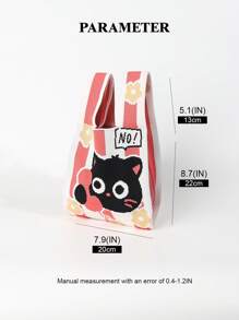 1 Piece Pink Cat Cartoon Animal Crochet Embroidery Breathable Lightweight Foldable Portable For Holding Mobile Phone Umbrella Cosmetics Books Open Casual Cute Women's Handbag Crochet Phone Bag Suitable For Daily Wear, Holidays, Commuting, Shopping, Photography, Traveling, Camping, Hiking, Returning To School, Vacations, Schoolgirls, Girls, Ladies, Suitable For All Seasons Bag Mother's Gift
