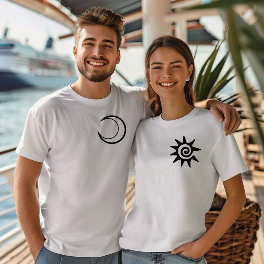 1 pieza de camiseta unisex para hombre y mujer corte unisex de algodón día de san Valentín 14 de febrero - LUNA - Ver 1