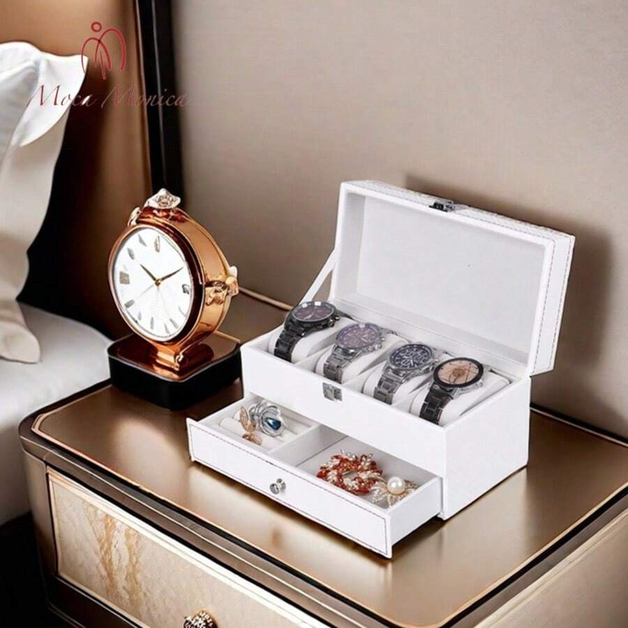 Double-Layer Watch Jewelry Box, Small Watch Storage Box, Integrated Jewelry Storage Box For Rings, Necklaces And Bracelets Back To School Dormitory Storage - Multicolor - View 1