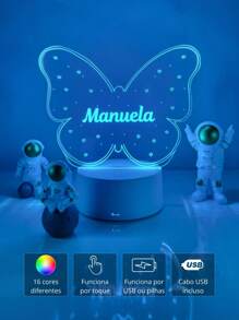 Luminária Borboleta Personalizada Presente Para Menina Bebê Batizado de Madrinha e Padrinho Batismo - Branco - Visão 5