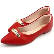 Women's Classic Metallic Almond Embellishment Total Comfort Flats - Red - View 2