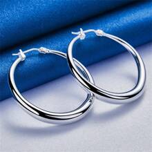 1 Pair 925 Silver Fine Simple Round Hoop Earrings For Women Fashion Charm Gift Wedding Jewelry Birthday Christmas Accessories