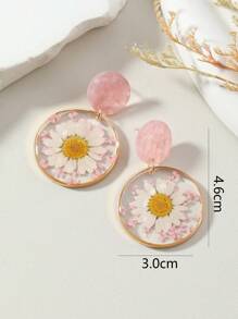 1 对简约风格干花雏菊满天星设计圆形耳环，适合女士日常佩戴