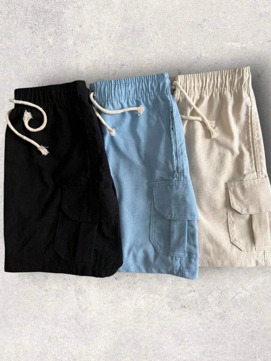 Kit 3 Cargo Bermuda Shorts In Premium Linen - 藍色 - 查看 1