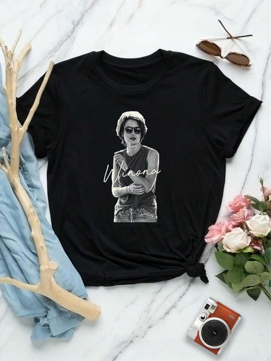Winona Ryder Inspired Valentine's Day 80s-90s Retro T-Shirt For Women - Nostalgia Fashion Style - Black - View 1