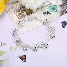 925 Sterling Silver Plated Beads Chain Bracelet For Women Wedding Fashion Charm Gift Jewelry