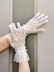 1 Pair Women's Black Or White Mesh Short Full Finger Gloves, Elegant Polka Dot Design, Made Of Polyester Fiber, Suitable For Street Wear, Party, Dating, Beach, Casual Occasions, Holiday, Wedding, School, Vacation, Birthday Party, Mature Gift, Single Party, Spring/Summer - A - View 6