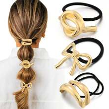 3pcs Mixed Button Imitation Turquoise Hair Cord Leather Band Tie Hair Women's High Stretch French Vintage Hair Tie Hair Accessories Ponytail Holders Hair Elastics Hair Rubber Bands Scrunchies Hair Rope Elastic Hair Tie, Hair Bobbles Head Accessories Elastic Band - Multicolor - View 5