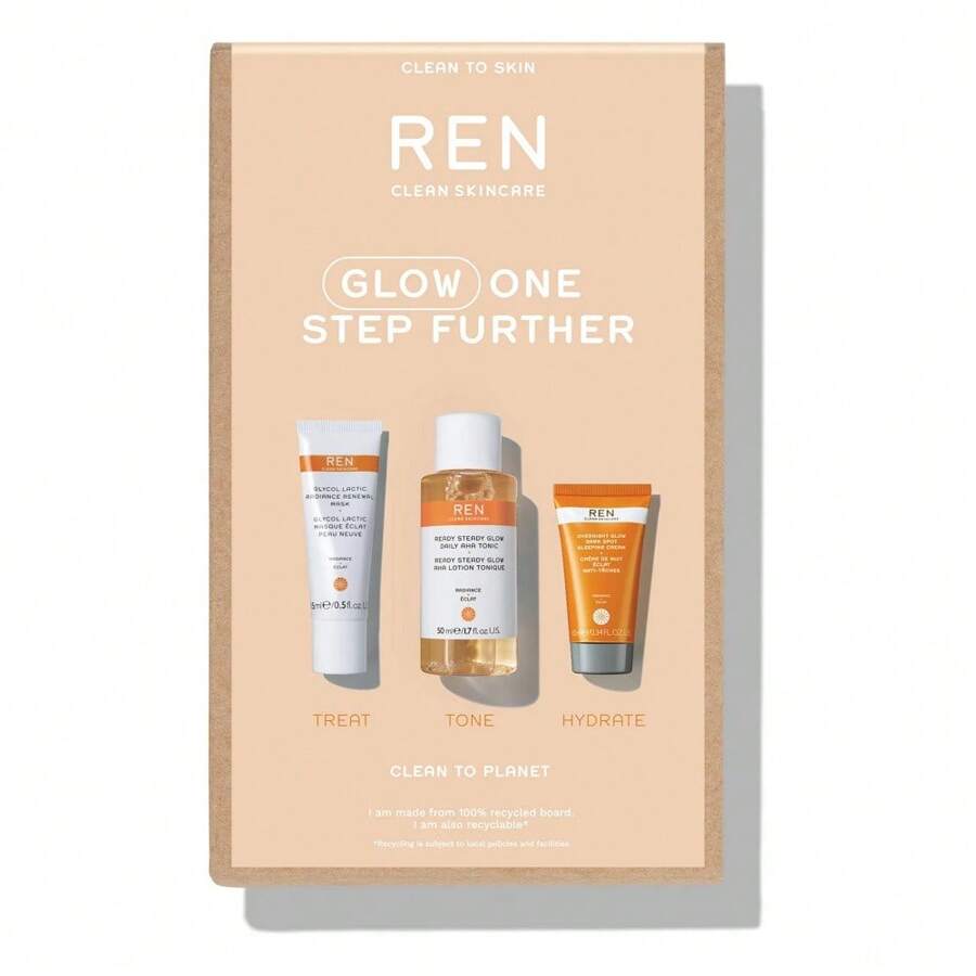REN - Glow One Step Further Set: Mask (15ml) Tonic Lotion (50ml) Sleeping Cream (10ml) - Clear - View 1