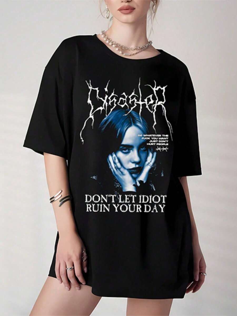 Billie Elish Unisex T-Shirt 100% Cotton NEW! - 黑色 - 查看 1