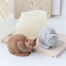 1 pieza Molde de silicona en 3D de un lindo gatito acurrucado durmiendo o cachorro de Corgi acostado, kit de manualidades de arte de resina de mascota para el hogar - Blanco - Ver 9