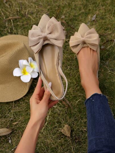 2025 Otoño Mujeres Puntiagudas Slip-On Flats con Decoración de Lazo, Diseño de Banda Elástica, Color Caqui, Elegantes Mocasines Casuales Cómodos y Calados