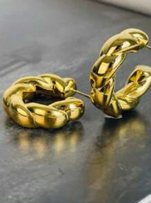 Women's Croissant Braided Hoop Earring Women's Accessories Gold And Silver - Vàng - Xem 8
