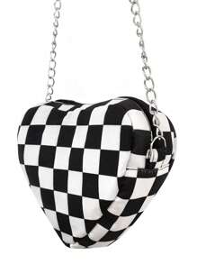 Women's Shoulder Bag With Chain Strap Heart Print Luxury Fashion Blogger - Black and White - View 2