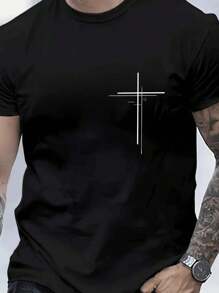 Men's Christian Double Cross T-Shirt 100% Cotton Shirt 30.1 Premium Thread - Black - View 1