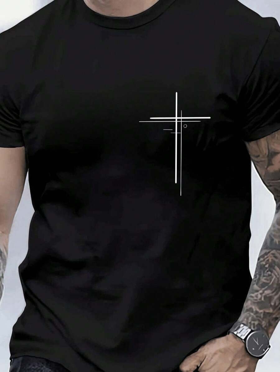 Men's Christian Double Cross T-Shirt 100% Cotton Shirt 30.1 Premium Thread - Black - View 1