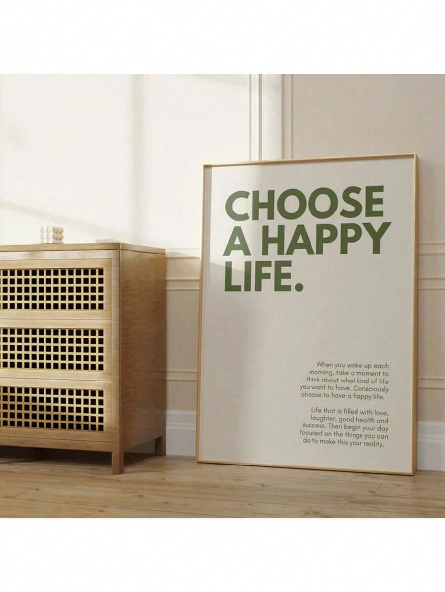 1 件选择幸福生活印刷绿色文字引文海报帆布画海报和印刷墙面装饰房间装饰墙壁艺术图片美学适合生活家居卧室装饰礼物无框架 - 彩色 - 查看 1