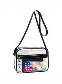 休闲透明斜挎包，简约时尚 PVC 拉链单肩包，配有可调节肩带，适合音乐会、体育中心、体育场 12*12*35 透明钱包包，适用于音乐会体育赛事节日