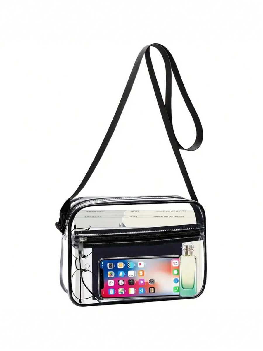 休闲透明斜挎包，简约时尚 PVC 拉链单肩包，配有可调节肩带，适合音乐会、体育中心、体育场 12*12*35 透明钱包包，适用于音乐会体育赛事节日