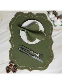 8-Piece American Game Kit With 4 Embroidered Placemats (50cm X 35cm) And 4 Napkins (35cm X 35cm) Table Set - GREEN SCOTLAND - View 2