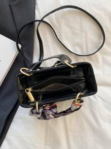 Quilted Pattern Solid Color PU Handbag With Pendant Decoration, Versatile Elegant Women's Crossbody Bag - Black - View 7
