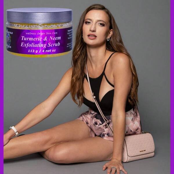 Wellness Origin Turmeric & Neem Exfoliating Scrub | Organic Skin Care For Healthy And Glowing Skin | Exfoliates, Brighten, Soothe, And Unclog Pores | No Synthetic Ingredients | Perfect For Women And Men, Holiday Gifts