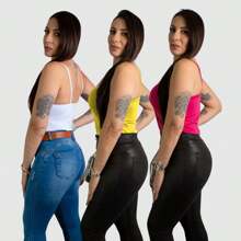 Swisz Kit 3 Women's Suplex Blouse Low-Cut Tank Top With Cup Summer Fashion