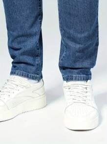 Jeans de Pierna Recta y Ajuste Delgado para Hombre - Pantalones de Mezclilla Casuales y Listos para Negocios, Mezcla de Algodón Elástico, Cintura Media
