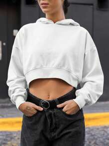 Cropped Sweatshirt Comfortable Quality - 白色 - 查看 4