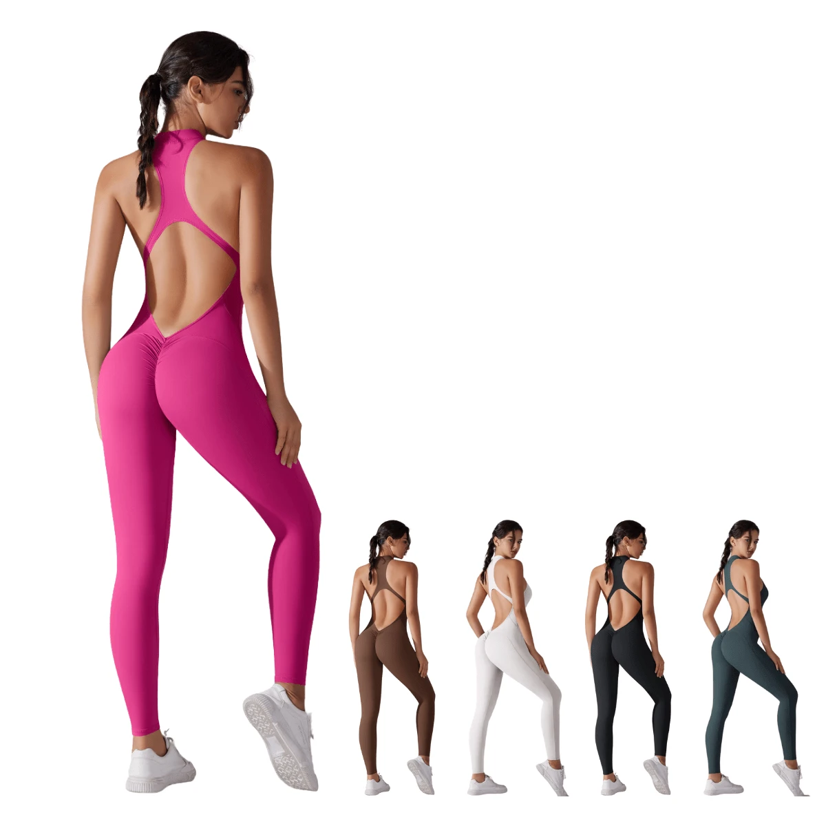 Seamless Long Fitness Jumpsuit High Compression Gym Yoga Sports Removable Pads