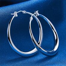 1 Pair 925 Silver Fine Simple Round Hoop Earrings For Women Fashion Charm Gift Wedding Jewelry Birthday Christmas Accessories