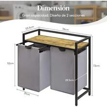 Cesto de Lavandería Lifewit de 3 Secciones, 120 L con Estante y Bolsas Extraíbles, Clasificador para Cuarto de Lavado, Dormitorio, Baño, o Dormitorio en Negro - Gris - Ver 3