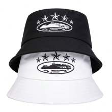 1 Stück Männer Fünf-Sterne-Stickerei Fischerhut, Street Fashion Fischerhut, Lässig Sonnenhut geeignet für Frühling/Herbst Outdoor, Reise, Strand, Party. Männer Sonnenhut Sommerhut, geeignet für Sommeroutdoor-Aktivitäten wie Wandern und Angeln
