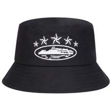 1 Stück Männer Fünf-Sterne-Stickerei Fischerhut, Street Fashion Fischerhut, Lässig Sonnenhut geeignet für Frühling/Herbst Outdoor, Reise, Strand, Party. Männer Sonnenhut Sommerhut, geeignet für Sommeroutdoor-Aktivitäten wie Wandern und Angeln