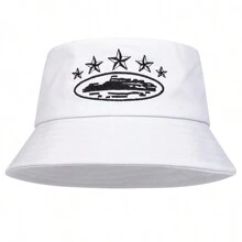 1 Stück Männer Fünf-Sterne-Stickerei Fischerhut, Street Fashion Fischerhut, Lässig Sonnenhut geeignet für Frühling/Herbst Outdoor, Reise, Strand, Party. Männer Sonnenhut Sommerhut, geeignet für Sommeroutdoor-Aktivitäten wie Wandern und Angeln
